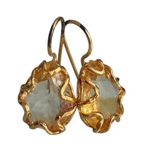 Citrine Drop Earrings with Gold Ruffle Detail